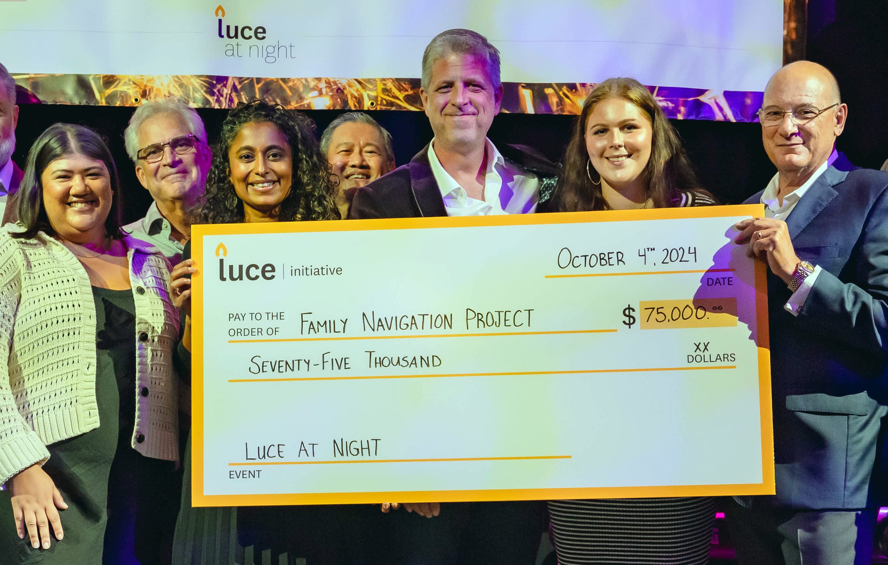 Luce at Night 2024 Donation Cheque